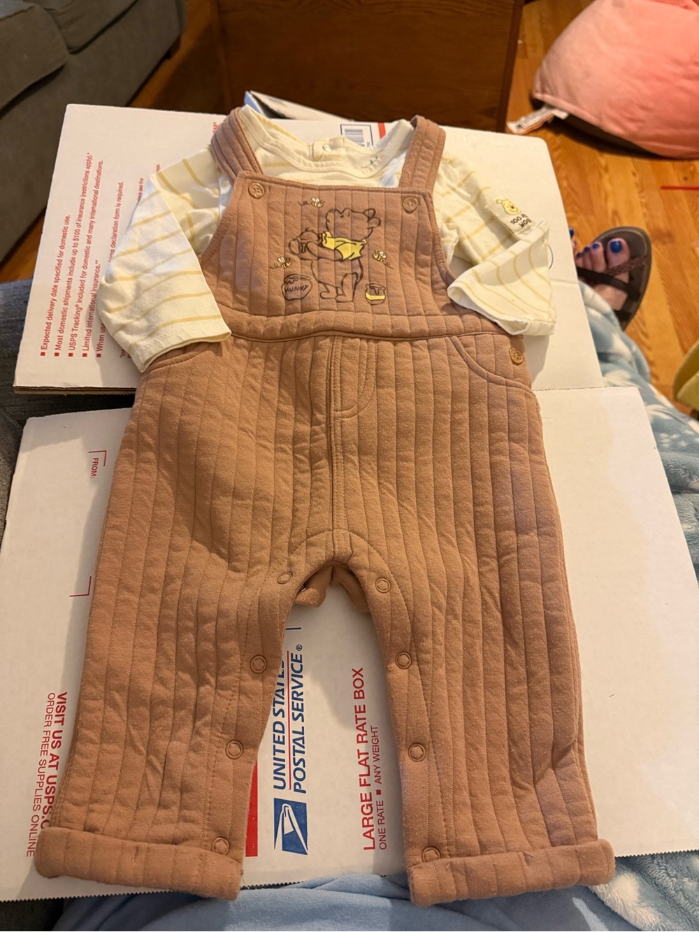 Disney Baby Boys Size 12 months Winnie the Pooh Long Sleeve Shirt Overalls Set